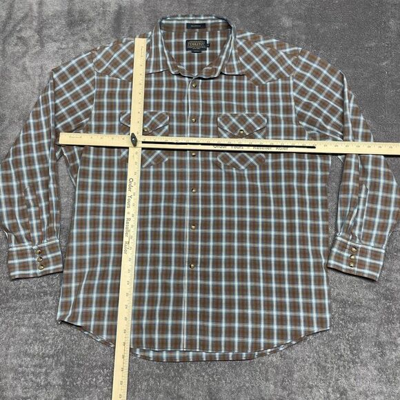 Pendleton Frontier Western Snap Button Collared Shirt Plaid Brown Mens XL - Picture 5 of 9